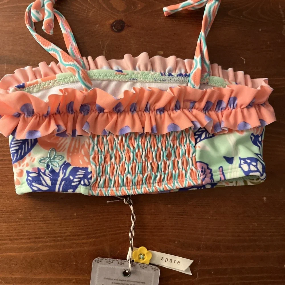 NEW Matilda‎ Jane Girls Bikini Top Pink Green Tropical Floral Print SIZE 2 New